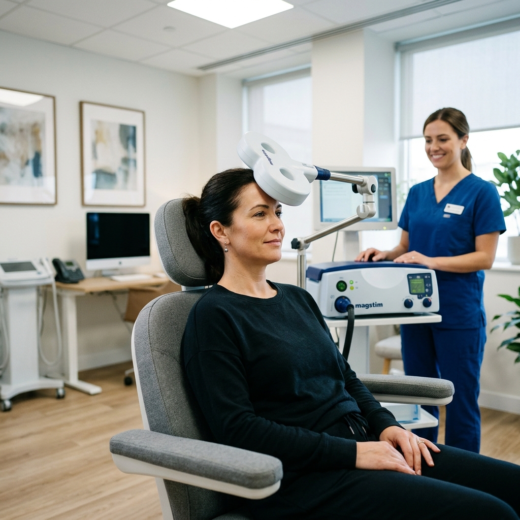 Patient receiving TMS therapy for ADHD